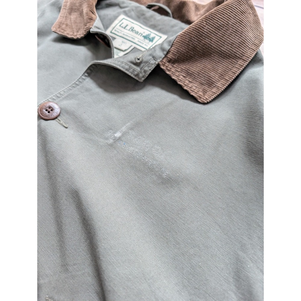 Vintage 90s L.L.Bean Barn Coat Mens L Olive Canvas Corduroy Collar - Picture 5 of 8